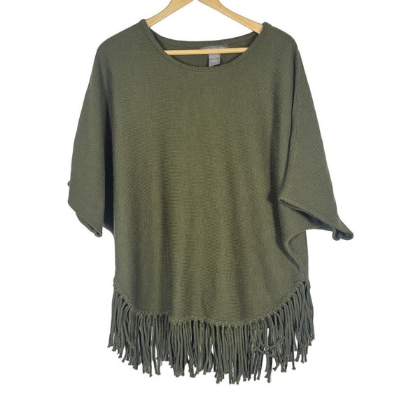 Kate & Mallory Elbow-Length Dolman Sleeve Green Fringed Hem Sweater Size XL - Picture 1 of 10